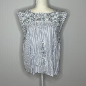 J. Marie Grace Striped Embroidered Sleeveless Top Blouse